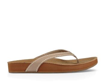 Sanuk She Loungy Leather Women's Flip Flops Beige | Canada 138TCE